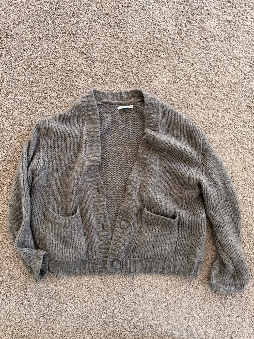 American Eagle Outfitters Heather Gray/Brown Light Button Cardigan